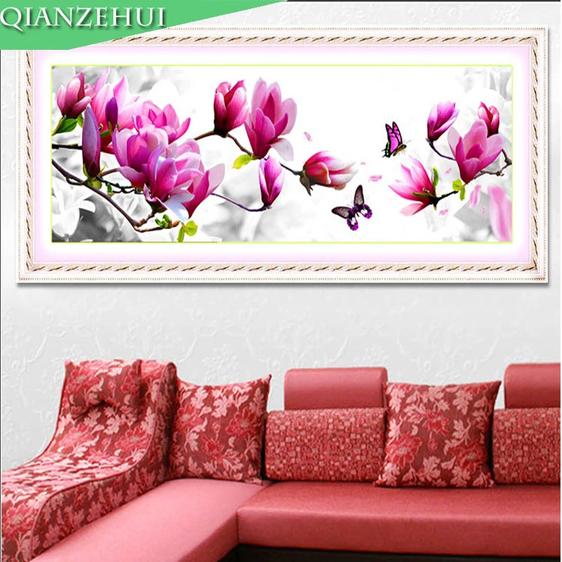 

QIANZEHUI,Needlework,DIY 3D printing precise stitch living room magnolia flowers series, cross-stitch needlework free shipping