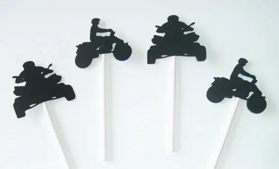 

Wheeler, ATV, Quad Silhouette Cupcake Toppers Party Picks baby shower wedding birthday toothpicks decor