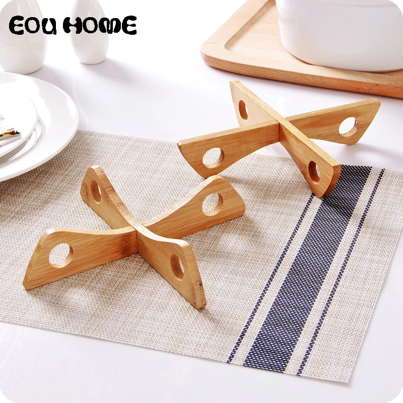 

Detachable Bamboo Wood Anti-hot Mats Pads Creative Insulation Table Mat Kitchen Tableware Storage Rack Table Bowl Mat Pot Pad