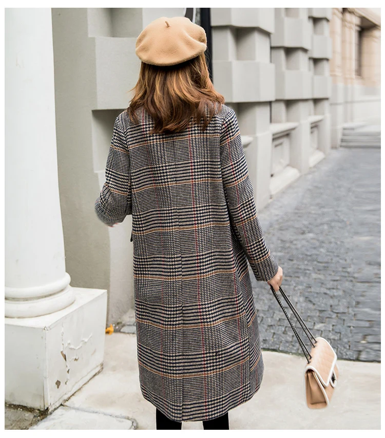 Long Tingfly Laine Classique Manteaux Picture Automne Chaud Col Manteau Boutonnage As Down 2xl Casual En Hiver Turn Plaid Mélanges Femmes Double rXZqdrw