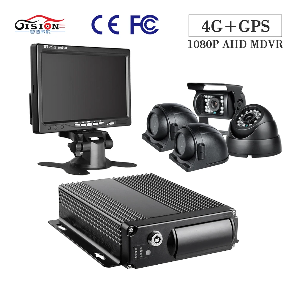 

GISION 4CH SD Card Mobile DVR Realtime 7"LCD Monitor 4CH 1080P Security Camera Truck MDVR Kits 4G GPS Video CCTV Monitor host