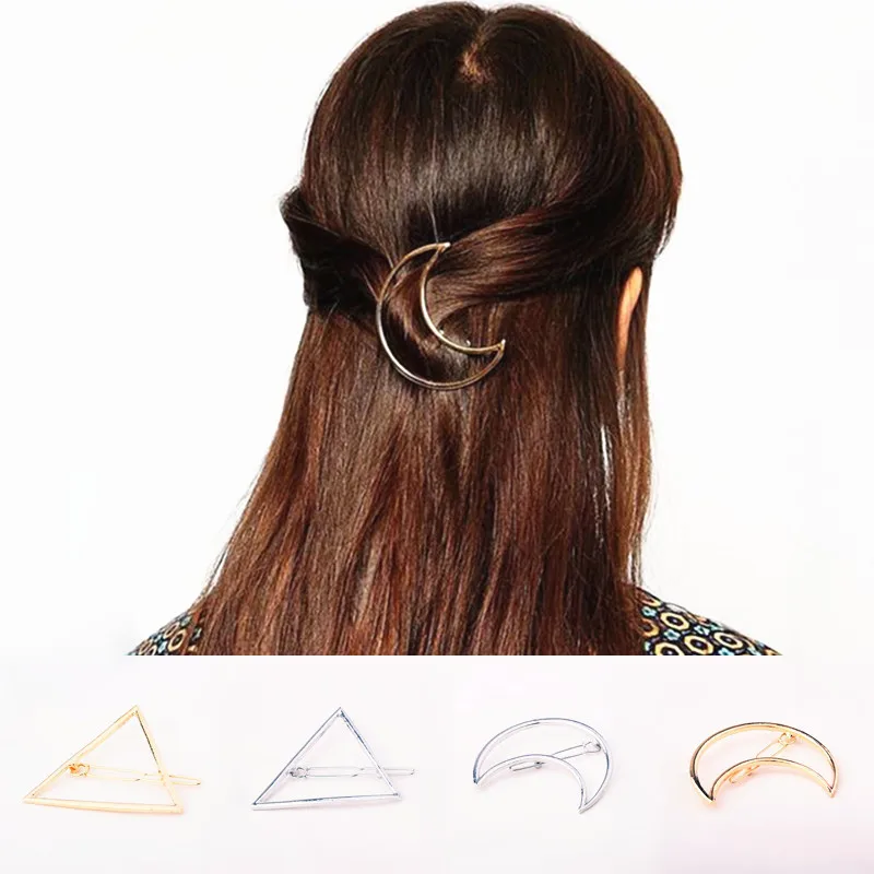 

2019 Hot Popular Moon Shape Hairpins Metal Women Lady Girls Triangle Barrette Hair Clip Hair Accessories Best Gift Decorations