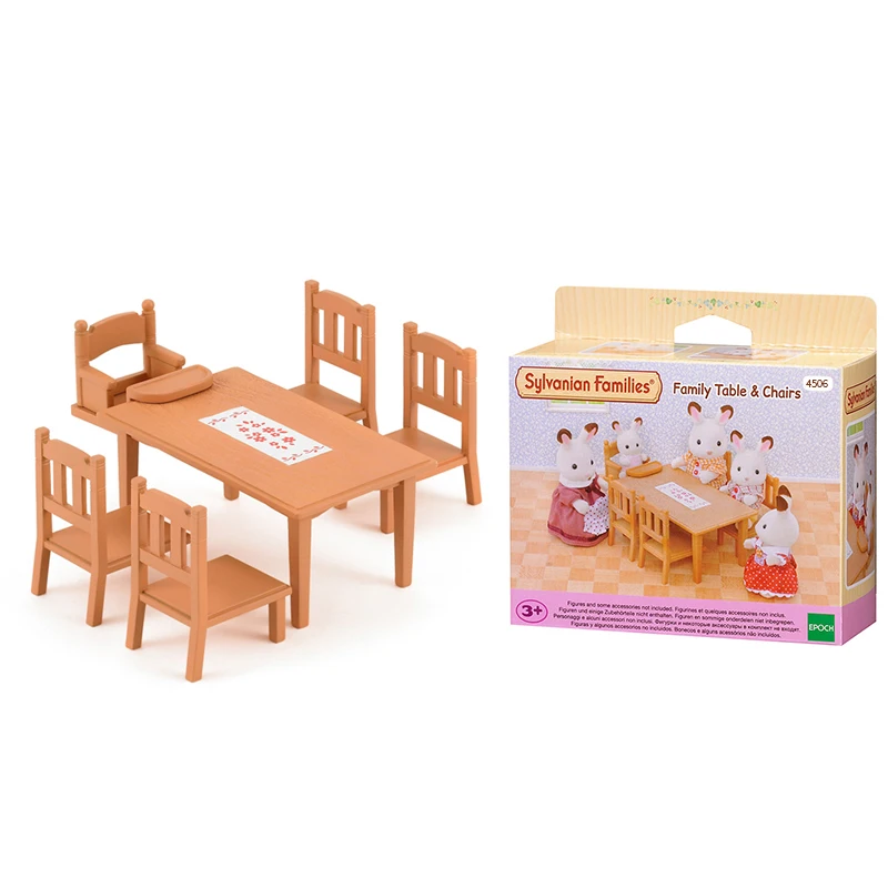 Sylvanian Families Игровой Набор для кукольного домика, семейный стол и стулья, набор аксессуаров, подарок, игрушка для девочки, без фигурки, Новинка#4506