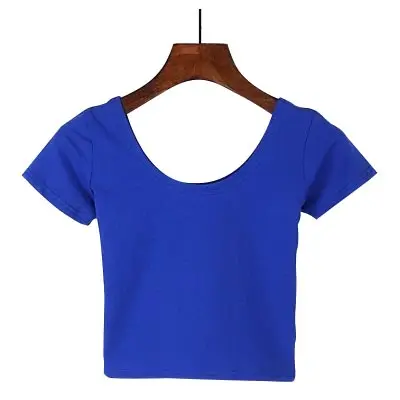 VILACOROA,, Harajuku, футболка с u-образным вырезом, Женская Сексуальная черная футболка с коротким рукавом, укороченный топ, стрейчевая женская футболка, camiseta mujer - Цвет: Синий