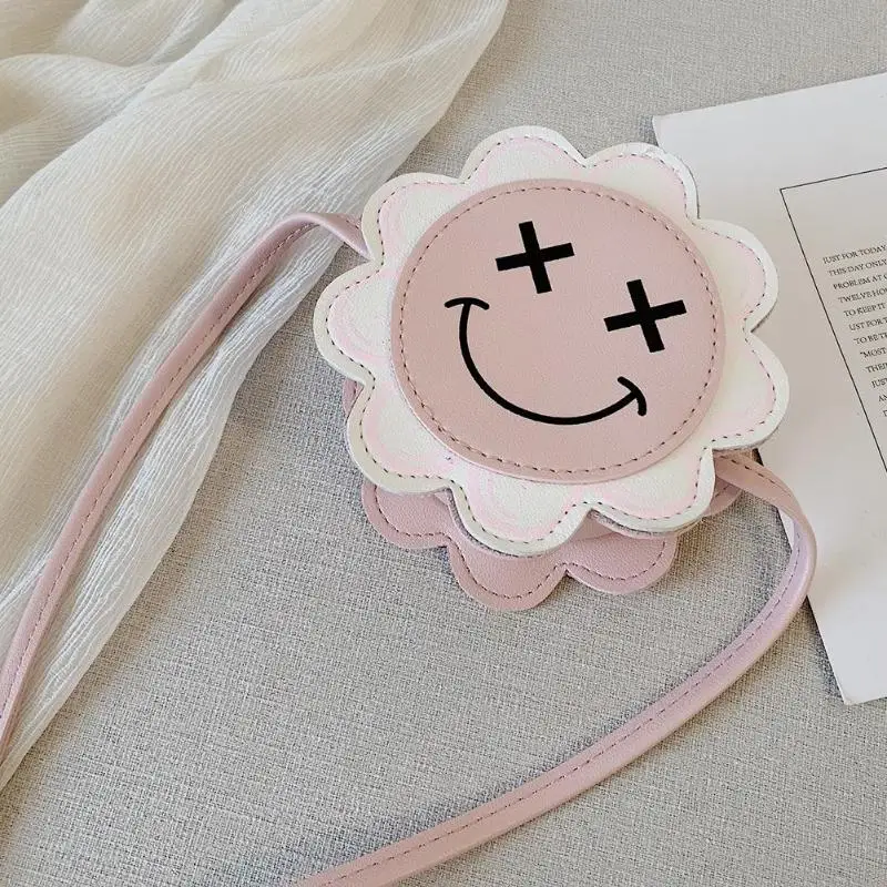 Cute Smile Flower Shaped Shoulder Handbags Leather Kids Crossbody Bags