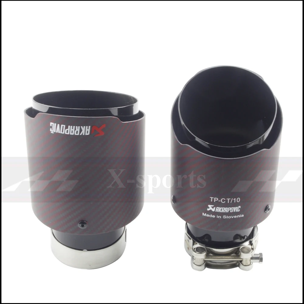 

Akrapovic Car styling Exhaust Tail RED twill Matte Carbon Muffler Tip Tail End Universal Stainless stee Straight Flange black