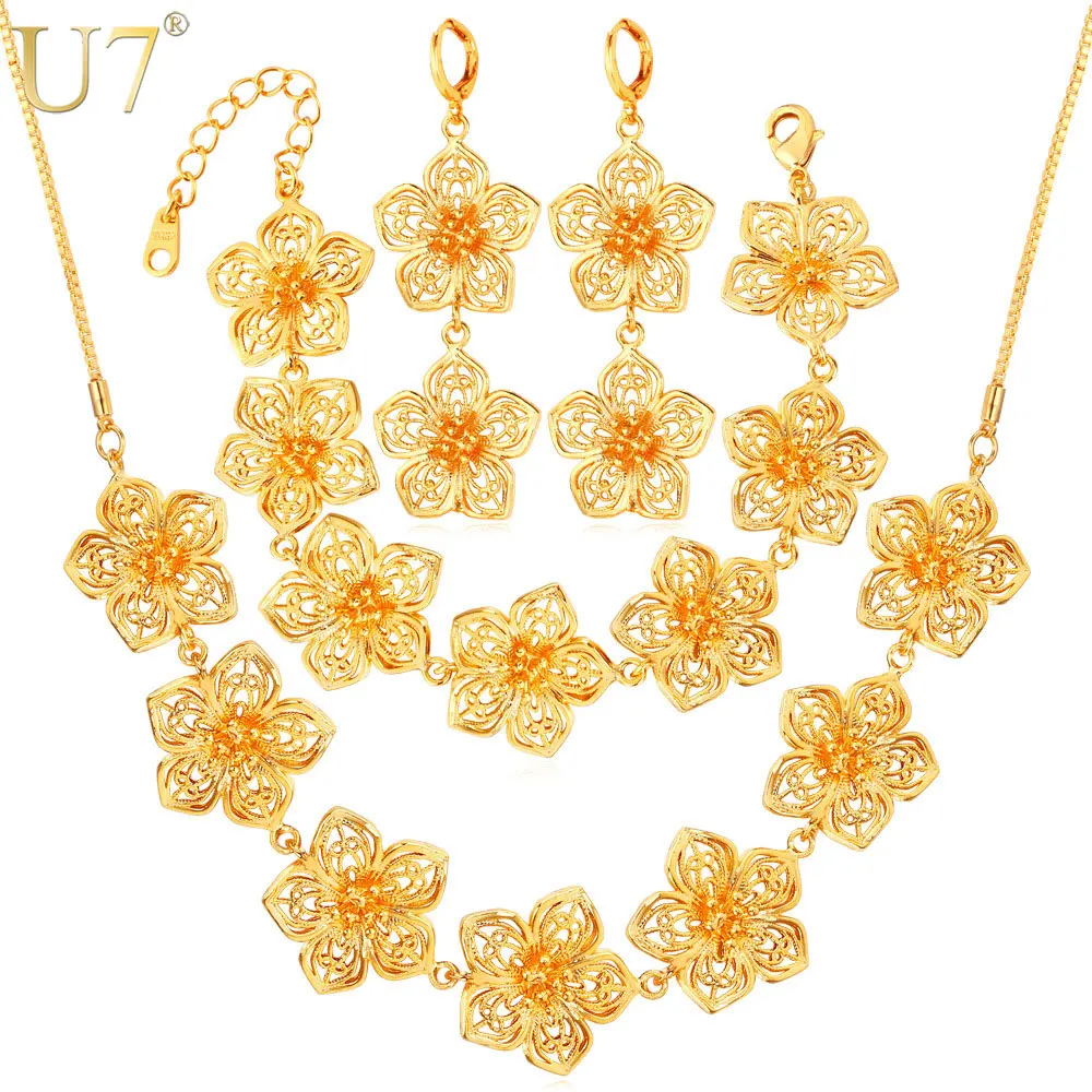 

U7 Gold Color Big Flower Jewelry Set For Women Accessories Trendy Wedding Jewelry Sets For Brides S688