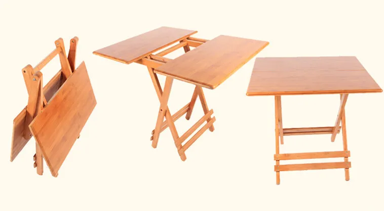 Bamboo Furniture Folding Table Square 80-100cm Outdoor/Indoor Dining Table Legs Foldable Portable Folding Snack Table For Dinner