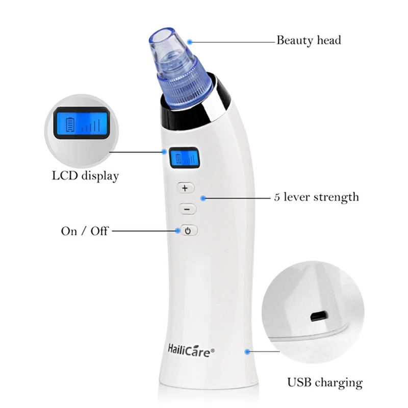 Hailicare Skin Care Pore Vacuum Blackhead Remover Acne Pimple Removal Vacuum Suction Tool Face Clean Facial Diamond Dermabrasi