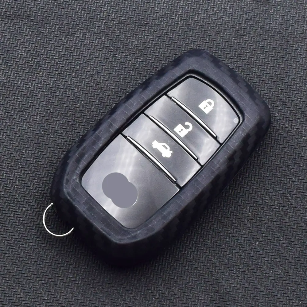 Карбоновый силиконовый чехол для ключей от машины для Toyota Miral Fortuner Rav4 Highlander Crown Smart пульт дистанционного управления Fob чехол протектор сумка