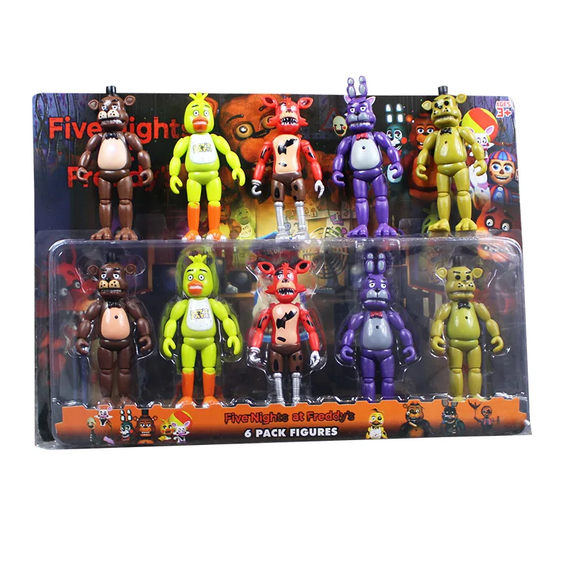 

5 Pcs/ Lot 5.5 Inch FNAF Five Nights At Freddy's PVC Action FigureS Toy Foxy Gold Freddy Chica Freddy With 2 Color LED Lights