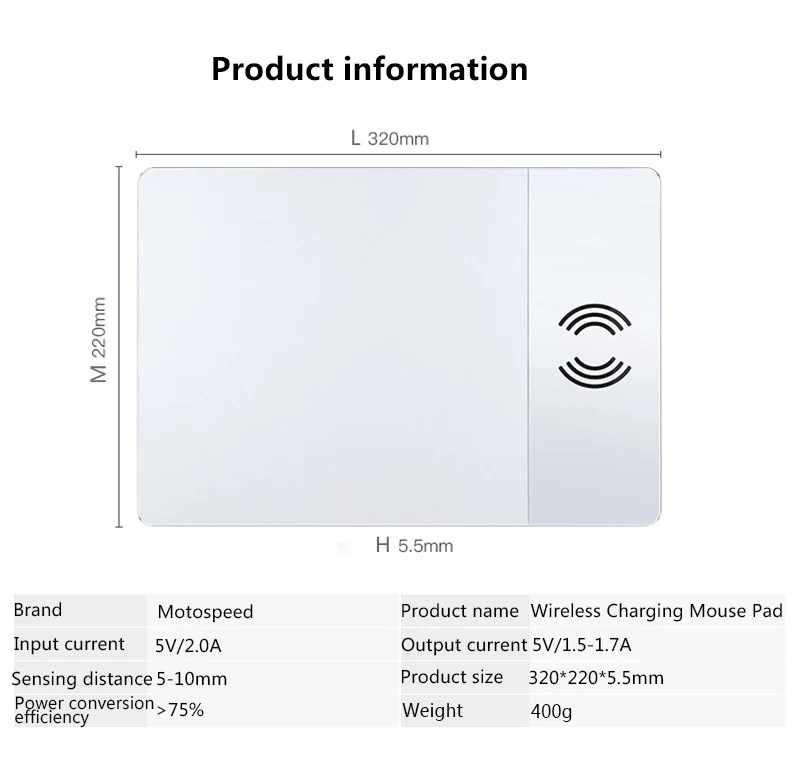 Motospeed P91 беспроводной зарядный компьютерный геймер Коврик для мыши зарядка мобильного телефона двойной не скользящий коврик для мыши зарядное устройство для ПК компьютера