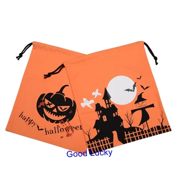 

20pcs/lot monogram custom print pumpkin skull kids candy treat or trick gift tote bag drawstring halloween tote bags