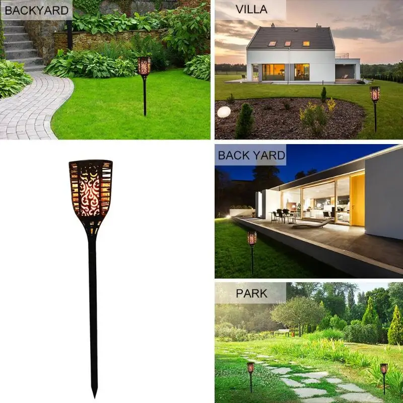 

96pcs Square LED Solar Flame Light Outdoor Lawn Ground Lamp Torch Lights for Outdoor Courtyards Gardening Lawn Lighting Lamps