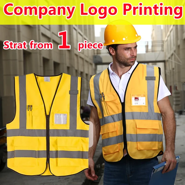 Safety reflective hi vis vest golden multi pockets knitted vest