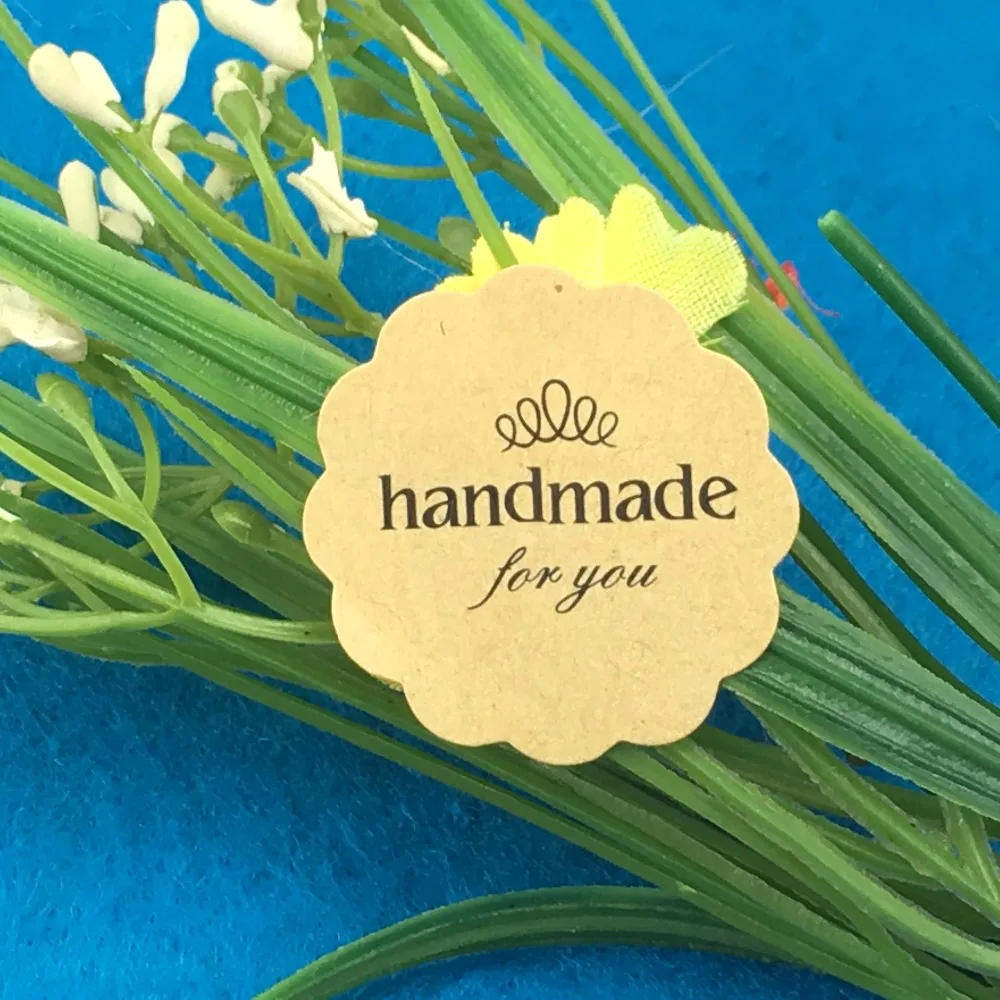 500pcs Kraft Sticker Labels Diameter3cm Flower "handmade for you