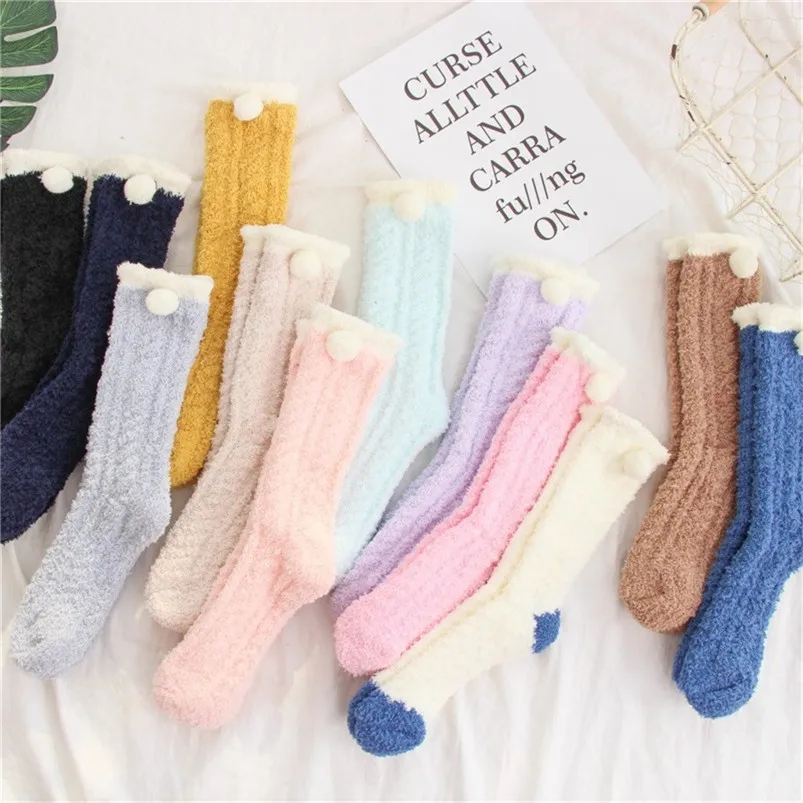 Winter Warm Mid-Calf Length Coral Velvet Socks Thicken Towel Fabric Floor Socks Harajuku Style Kawaii Velvet Sleep Meias  D17 (14)