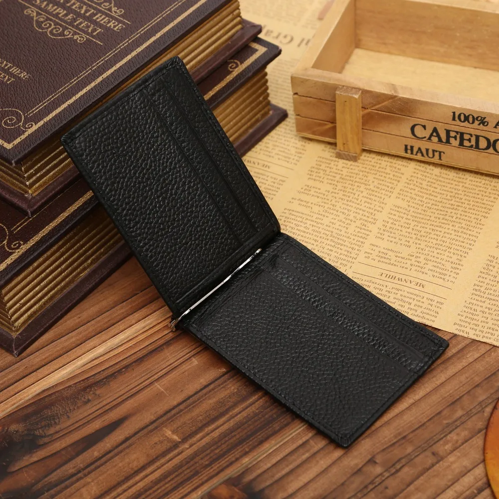 Genuine Leather Men Wallet Purse Case Bill Male Slim Clamp Money Clip Metal Holder Thin Cash Credit Card