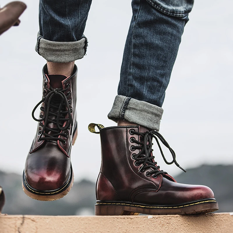 MYCOLEN Top Brand Men Boots Leather Vintage Martin Boots Couples Shoes Winter Outdoor Working Ankle Boots Scarpe Uomo Invernali