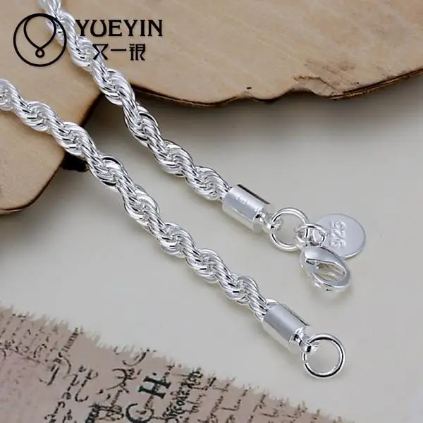 Модный стильный посеребренный веревочный браслет-цепочка и браслет для женщин цепочка Шарм бусины 20 см