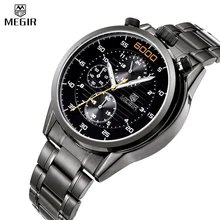 MEGIR Multifunction Watch Famous Brand Luxury Men Full Steel Watches Chronograph 24 Hours Military Watch Relogio