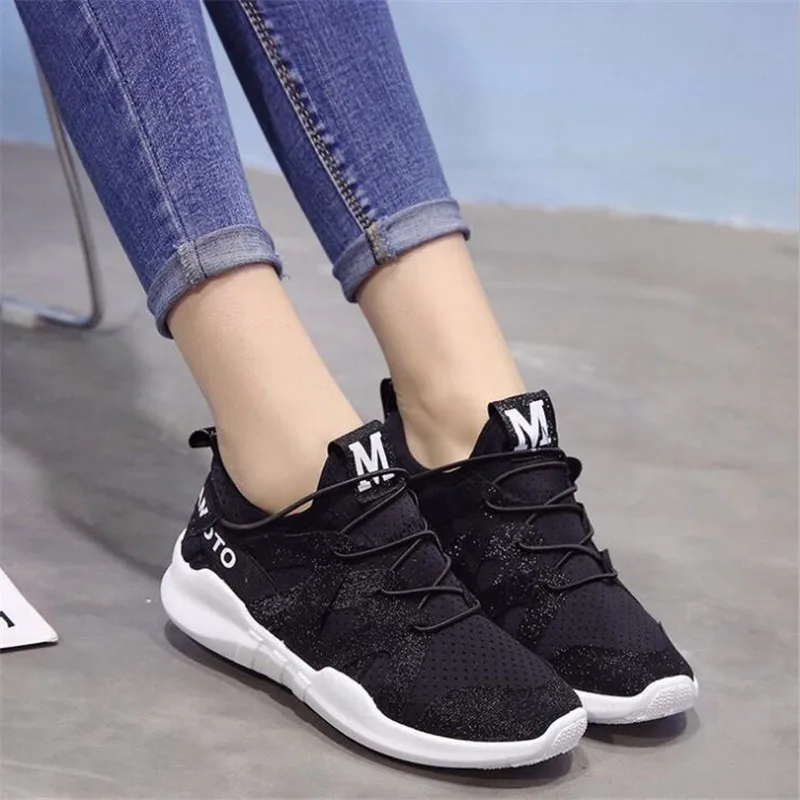 

ELGEER 2019 Spring New Women Casual Shoes Fashion Women Shoes Shallow Wild Breathable Mesh Lace-Up Flying weaving Sneakers