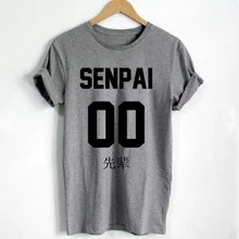 Футболка японского аниме, футболка японского отаку, Senpai, футболка с принтом спереди и буквами, Женская хлопковая Повседневная забавная футболка, эстетическая