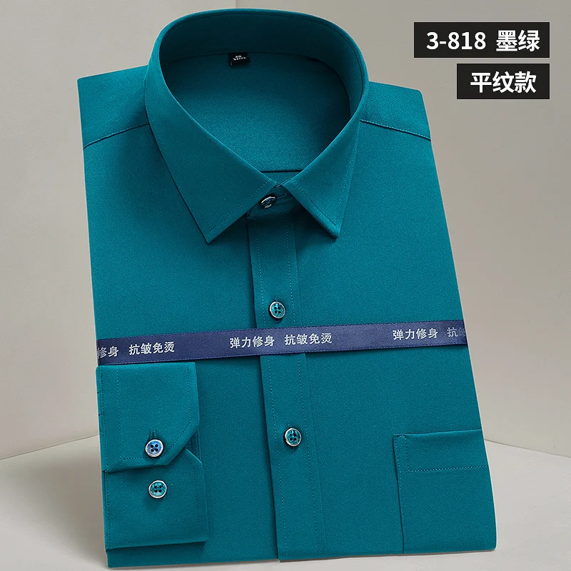 Топы, распродажа, однотонная Повседневная Деловая приталенная рубашка с длинным рукавом, рубашки для социальных мероприятий, темно-синий, темно-зеленый, красный, фиолетовый цвета, Camisa