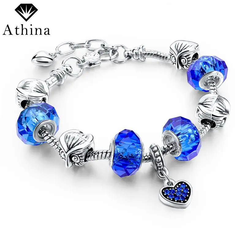 

2018 Fashion bracelets Silver Bracelets & Bangles Snake Chain Bule Heart Bracelets For Women Christmas wedding SBR150044