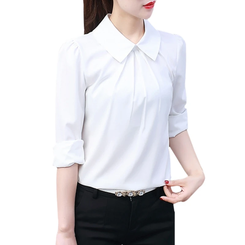 Women Tops Blouses Shirts New Fashion Top Femme Turn-Down Collar Long Sleeve White Blouse