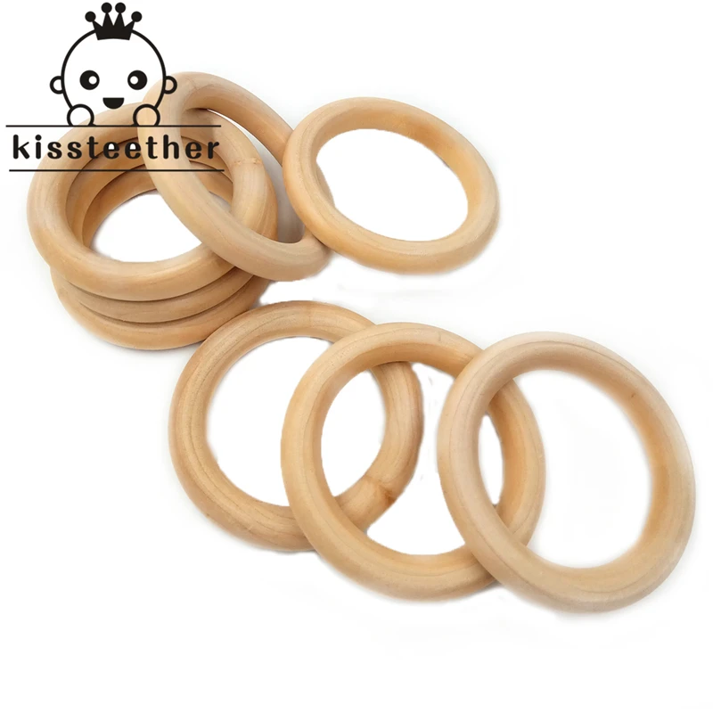 

68mm(2.68'') Nature Wooden Ring Teether Montessori Baby Toy Organic Infant Teething Accessories Necklace DIY