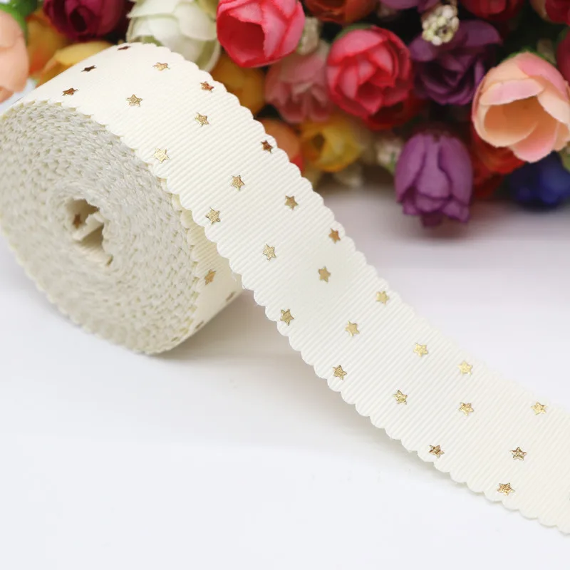 Ribbon Decoration Ribbon Supplies Grosgrain Ribbon Sewing Ribbon Lace Trim Ribbon 10 Yards Printed Gold Little Stars Grosgrain Ribbon Lace Ribbon For Hair Bows DIY Crafts Handmade Accessories M19070801