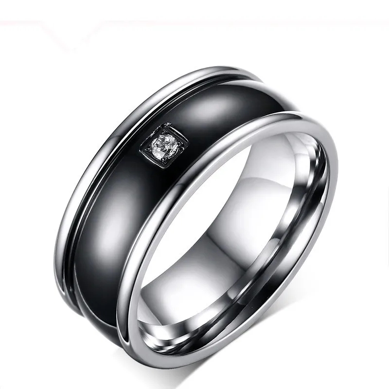 Men Ring Korean Version Jewelry 9mm Zircon Titanium Steel Rings High