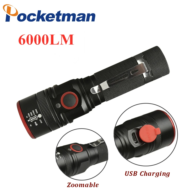 

6000LM USB Rechargeable Flashlight T6+COB LED Zoomable Torch Lamp Lantern 18650 Power Waterproof Flash Light Aluminum z50