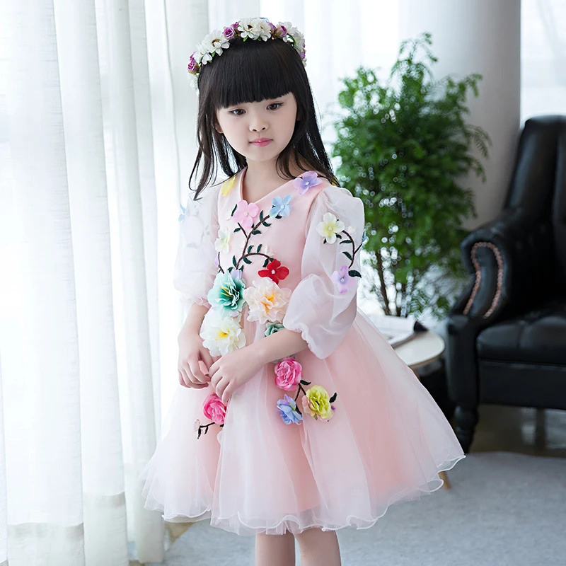 Buy Cheap 4-13yrs New Arrival Spring cute flower Girls Dress sequined mesh Girl Clothing Long Sleeves Princess Dresses Girl Costume Dress