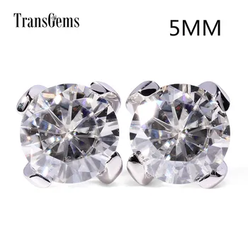 

Transgems Solid 14K 585 White Gold 1CTW 5mm FGH Moissanite Stud Earrings For Women Gift Push Back Classic Moissanite Earrings