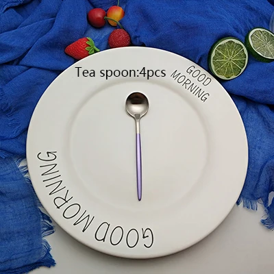 Горячая 4 шт. фиолетовый Серебряный столовая посуда 304 нож из нержавеющей стали вилка ложка палочки для еды Столовые приборы, для кухни посуда столовые приборы набор столовых приборов - Цвет: Tea Spoon 4pcs