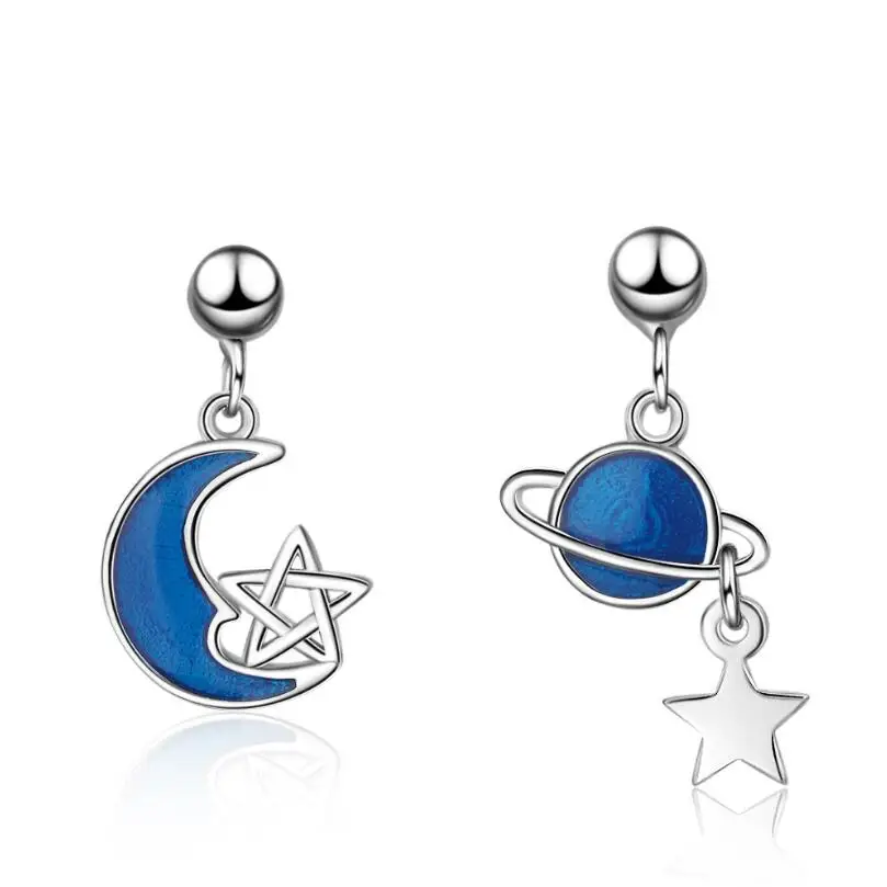 

New Blue Star Month Cosmic Planet Pendant Earrings For Women Trend Creative 925 Sterling Silver Party Gift Jewelry SAE370