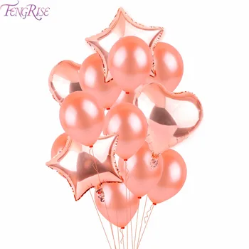 FENGRISE Rose Gold Heart Balloon Foil Champagne Star Balloons Wedding Party Decor Latex Ballon for Birthday