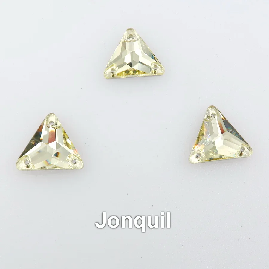 Треугольники плоская обратная сторона с двумя отверстиями стекла с украшением в виде кристаллов; 3 размера; пришить стразы кристаллы бусины торжественное платье, обуви, сумок и diy кружевной отделкой - Цвет: A13 Jonquil