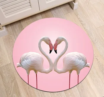 

Round Living Room Cushion Children's Room Bedroom Floor Area Rugs Bathroom Non-Slip Carpets Home Door Mat Flamingos Love Heart