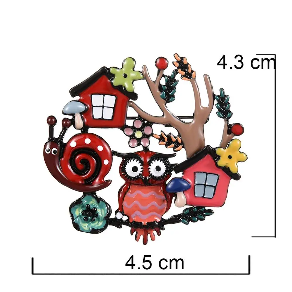 Красочные эмалированные Сова Брошь Винтажные Ювелирные изделия высокого качества мультфильм улитка дерево булавка Детский шарф Одежда булавки броши для женщин