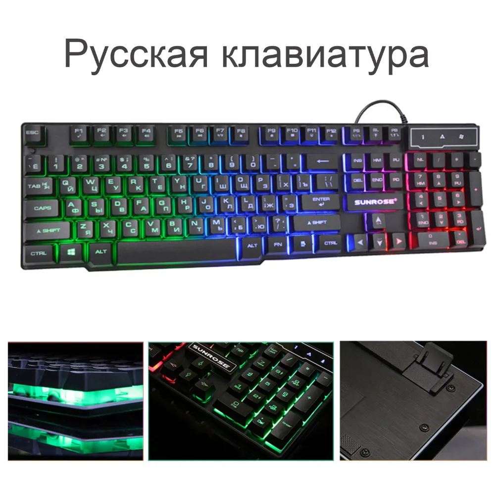 Проводная игровая клавиатура Vococal с 104 клавишами и подсветкой USB геймерская для ПК