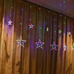 Рождественская светодио дный гирлянда светодиодная Фея занавеска пентаграмма звезда струнный свет сад дом спальня Свадьба