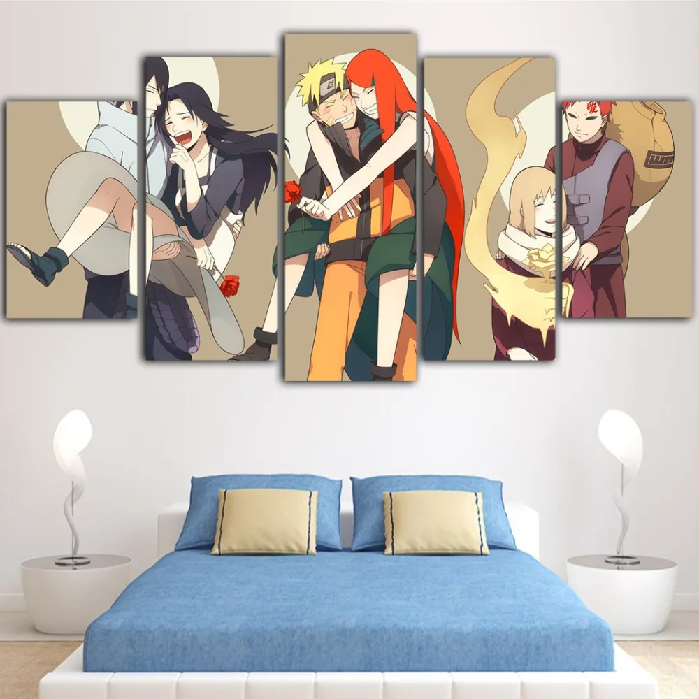 Waliicorners Wall Art Modular Home Decoration Anime Posters 5 Piece Naruto Three Figure Pictures Minimalism Canvas Prints Living Room Frame 7