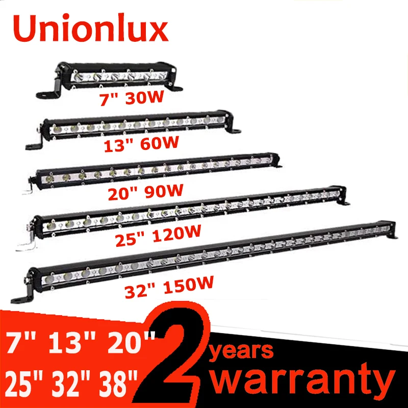 7 13 20 25 32 38 Straight Slim LED Light Bar Single Row 60W 90W 120W