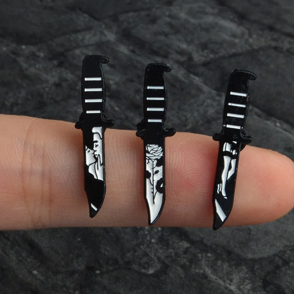 

Punk Enamel Pin Tiny White Rose Women's legs Kiss Black Knife Brooch for Women Men Gothic Icon Lapel Pins Badge Jewelry #277872
