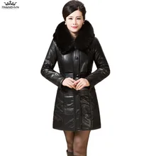 Tnlnzhyn новое зимнее женское пуховое хлопковое пальто модное пальто с меховым воротником и капюшоном Длинная Куртка из искусственной кожи женское плотное пальто из ПУ Y702