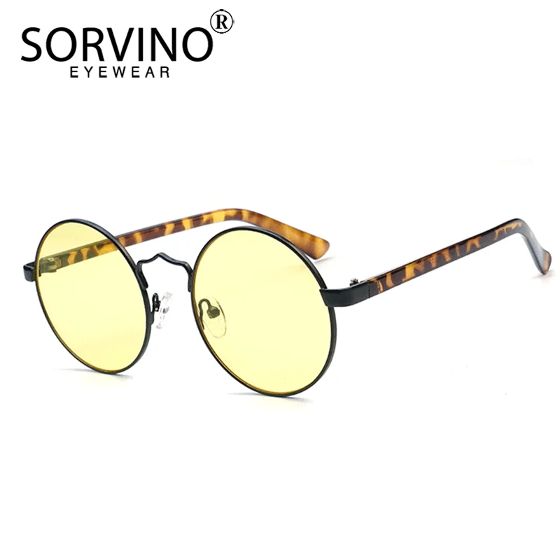 

SORVINO Retro Skinny Round Steampunk Sunglasses 2018 Women Men Luxury Brand Designer 90s Circle Yellow Sun Glasses Shades SP258