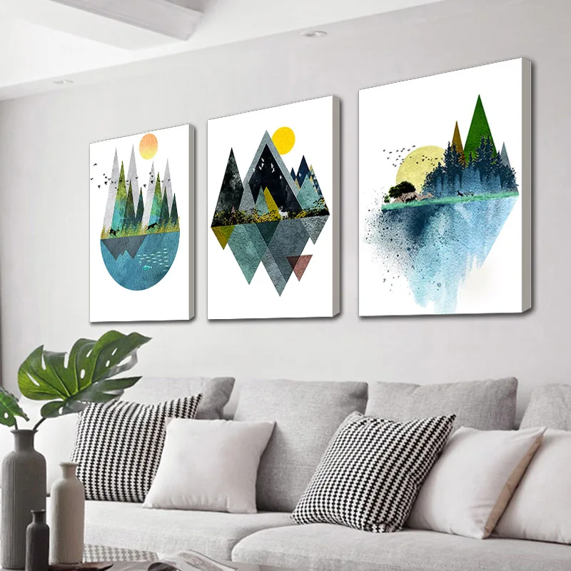 

Framed Landscape Canvas Painting Wall Art 3 PCS/Set Abstract Scenery Pictures Print Poster for Living Room Home Decor 3 PCS/Set